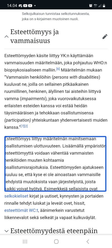 Valittu kohde korostettu sinisellä reunuksella.