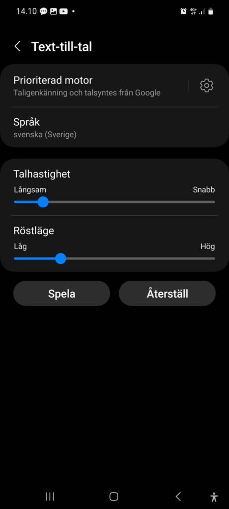 Inställningar för text till tal (Samsung)
