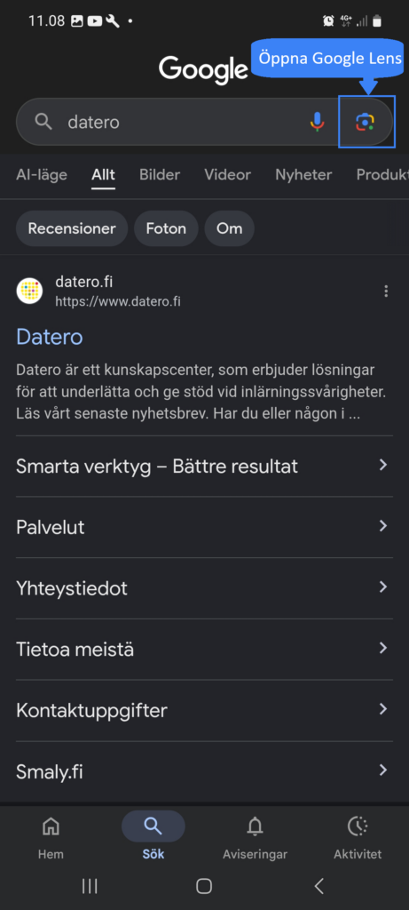 Google Lens i Googles sökmotor