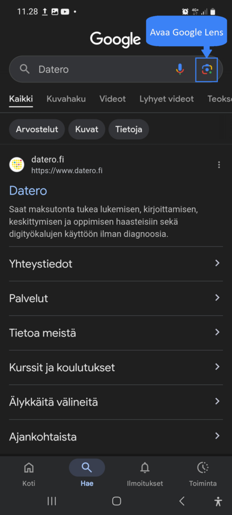 Google Lens Google-hakukoneessa