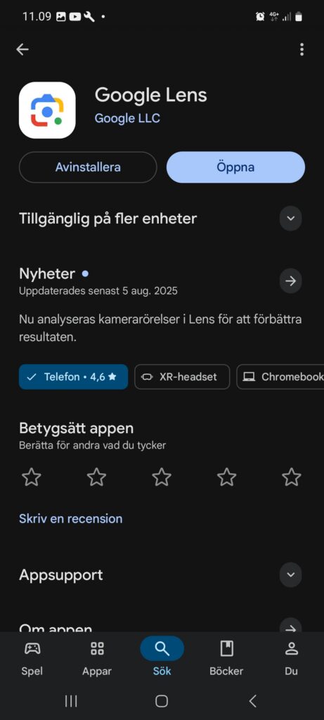 Google Lens i Google Play Store