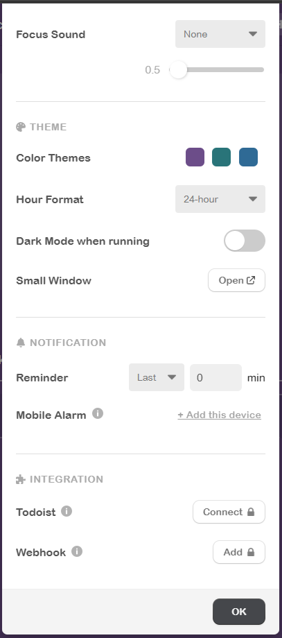 Inställningar (tema, notiser, integrationer)