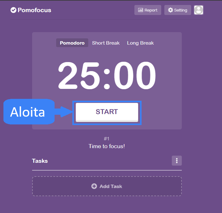Aloita ajastin painamalla Start